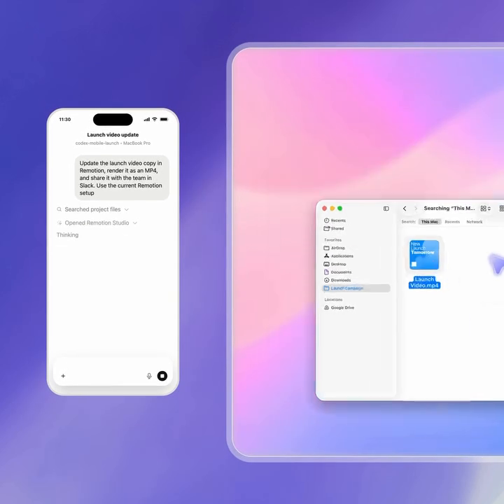 Le message tapé depuis le téléphone, demandant à Codex de mettre à jour la vidéo et de la partager sur Slack