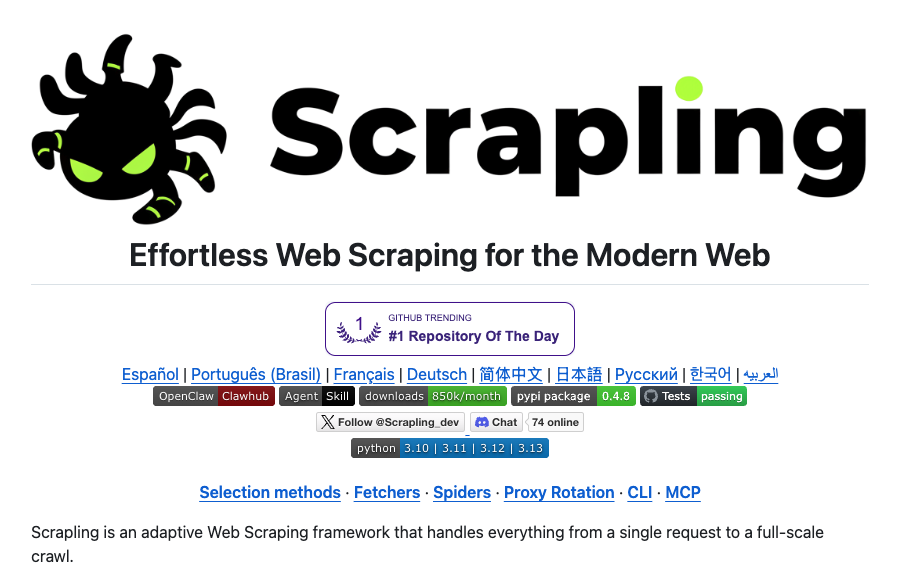 Scrapling : le scraper qui s'installe dans Claude Code en 30 secondes