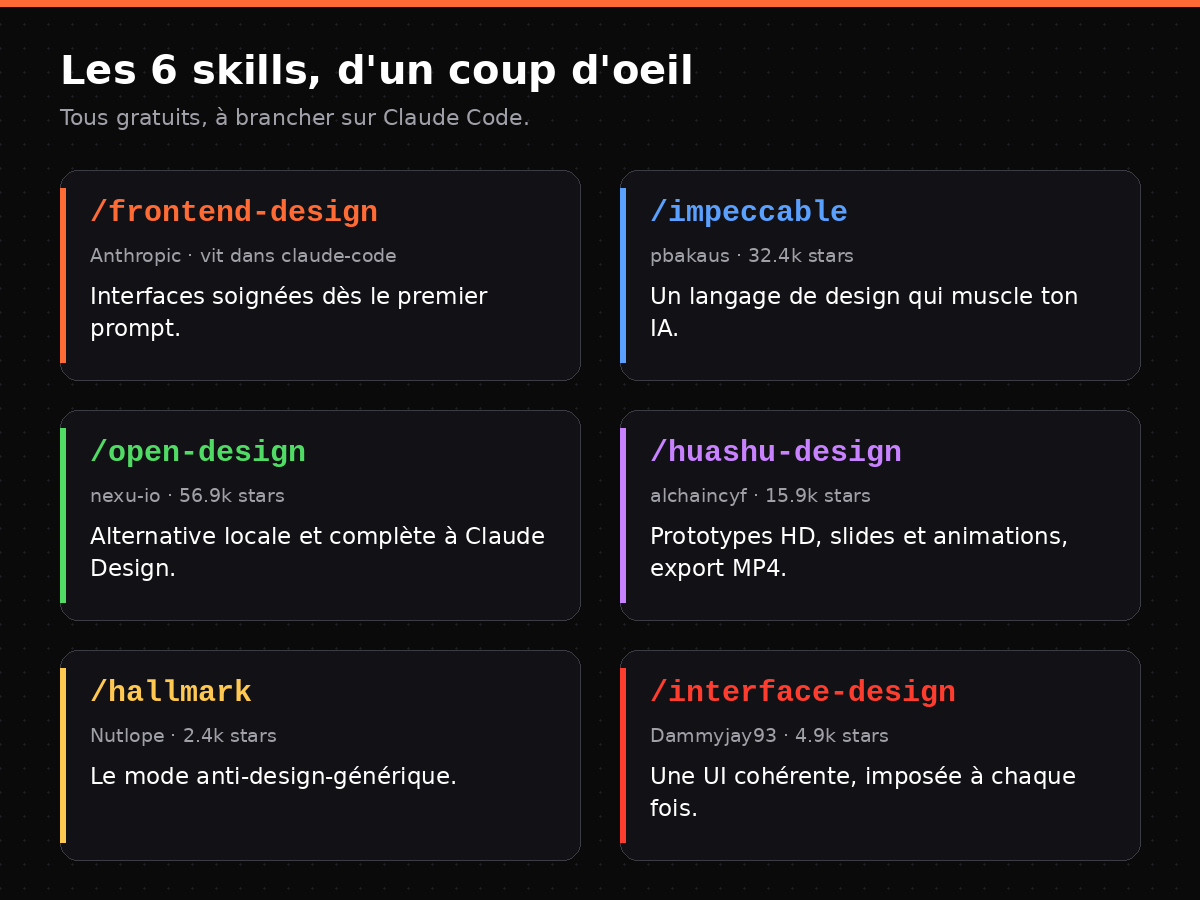 Les 6 skills de design pour Claude