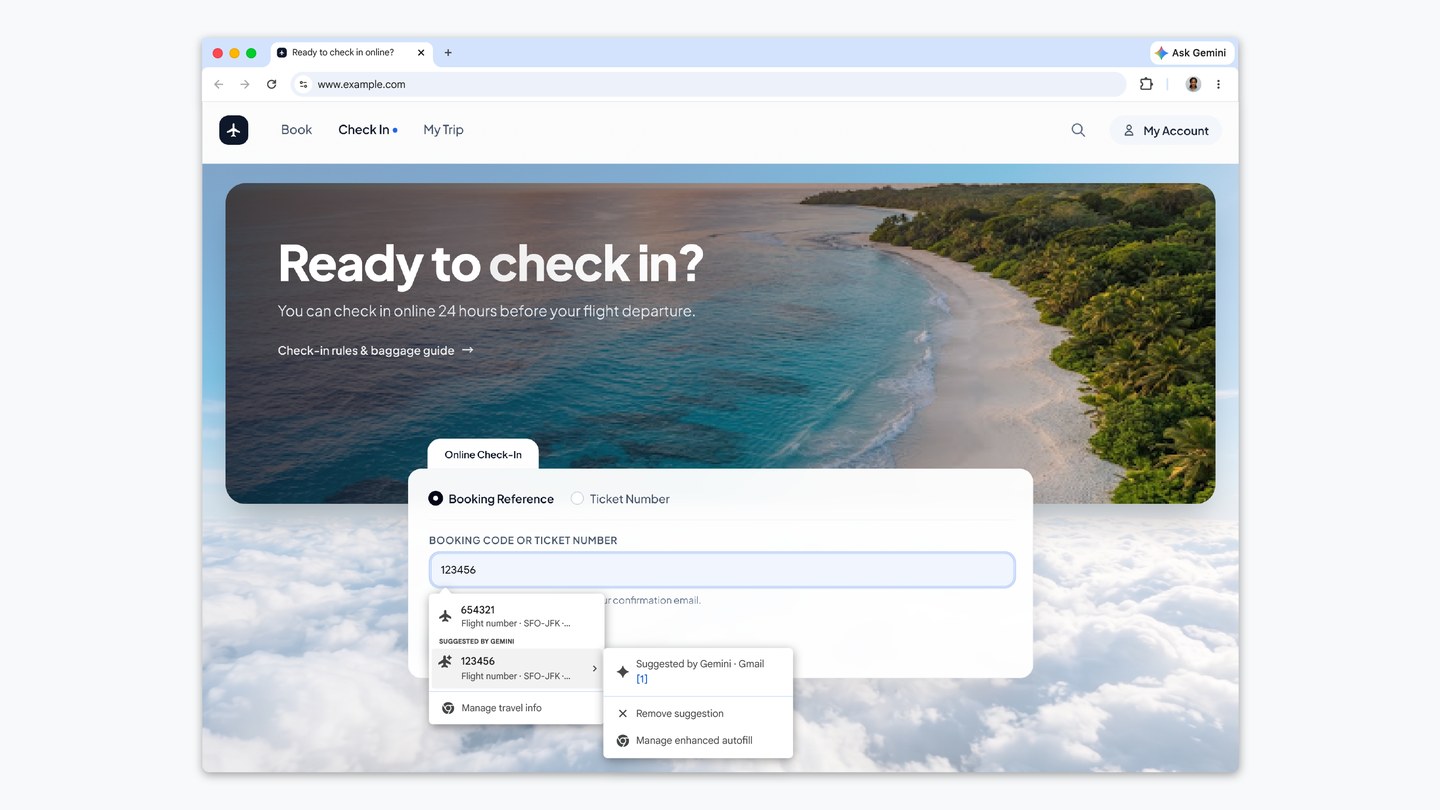 Annonce officielle : Chrome et Gmail : l'autofill Gemini, pas encore en France